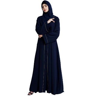Front open abaya with piping work- Navy Blue